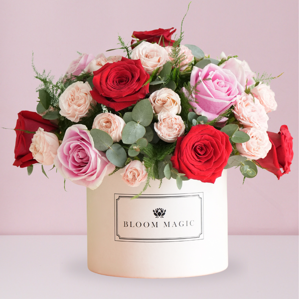 Valentine 12 Red & Pink Rose Hatbox