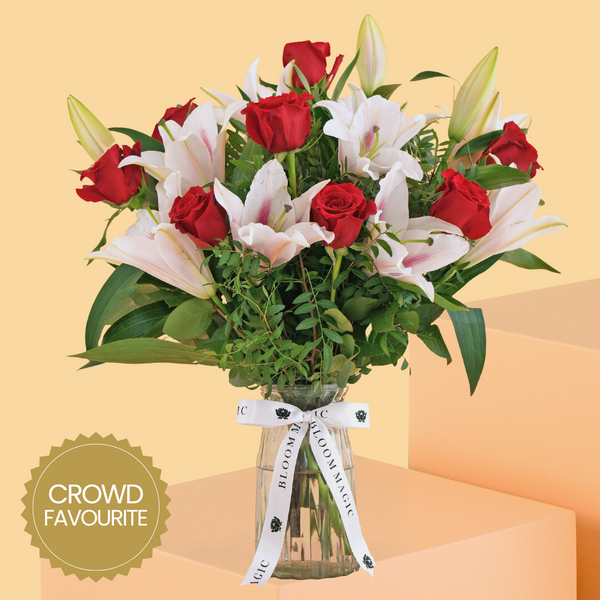 Red Roses and Pink Lilies Vase