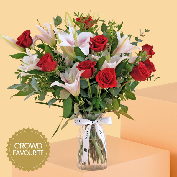 Red Roses and Pink Lilies Vase