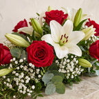 Red Roses and White Lily Funeral Spray