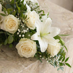 White Roses and White Lily Funeral Spray