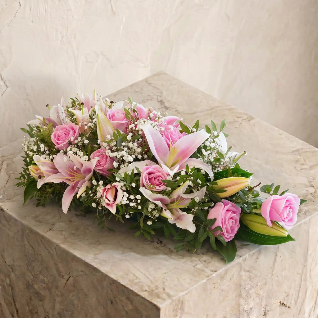 Pink Roses and Pink Lily Funeral Spray