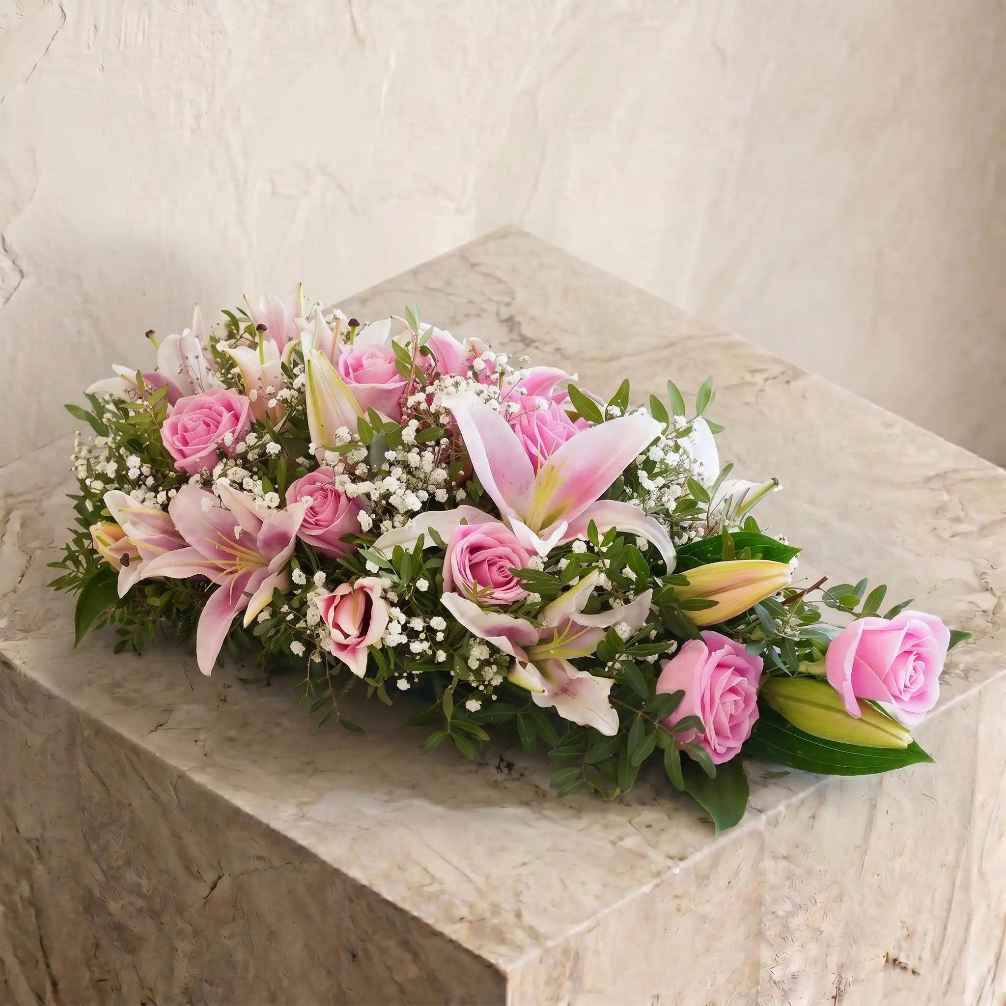 Pink Roses and Pink Lily Funeral Spray