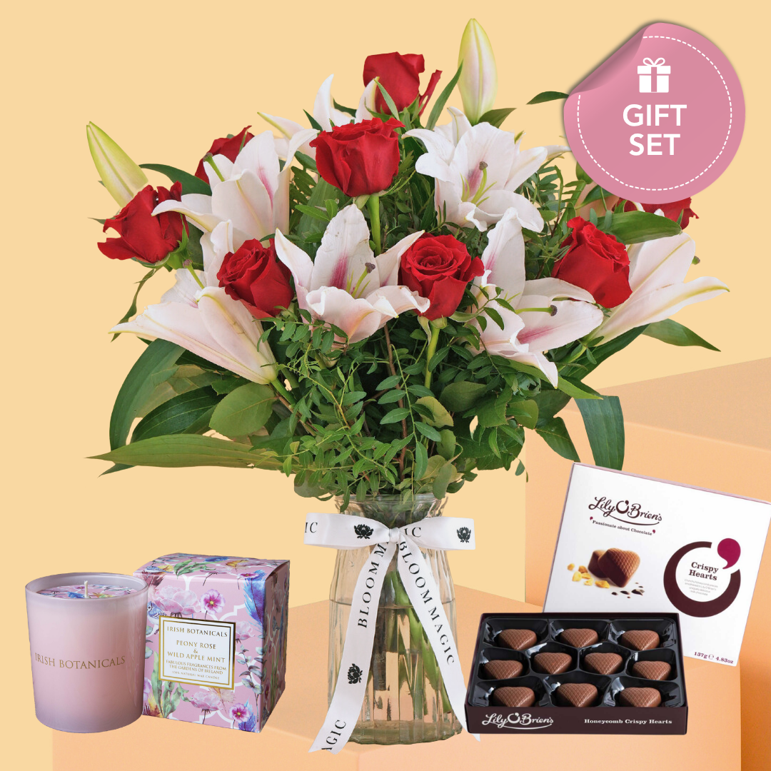 Red Roses and Pink Lilies - Anniversary Gift Set