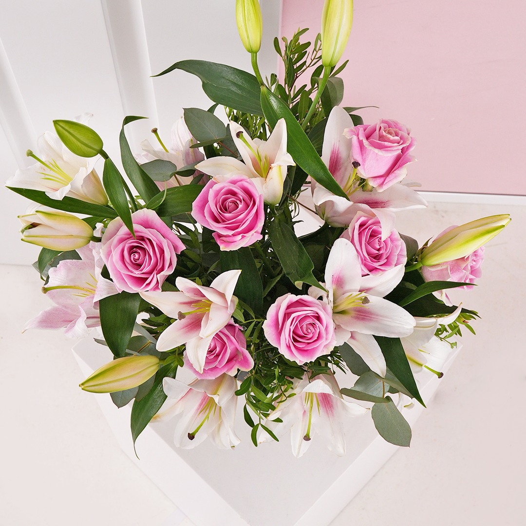 Women's Day Pink Roses and Pink Lilies Vase