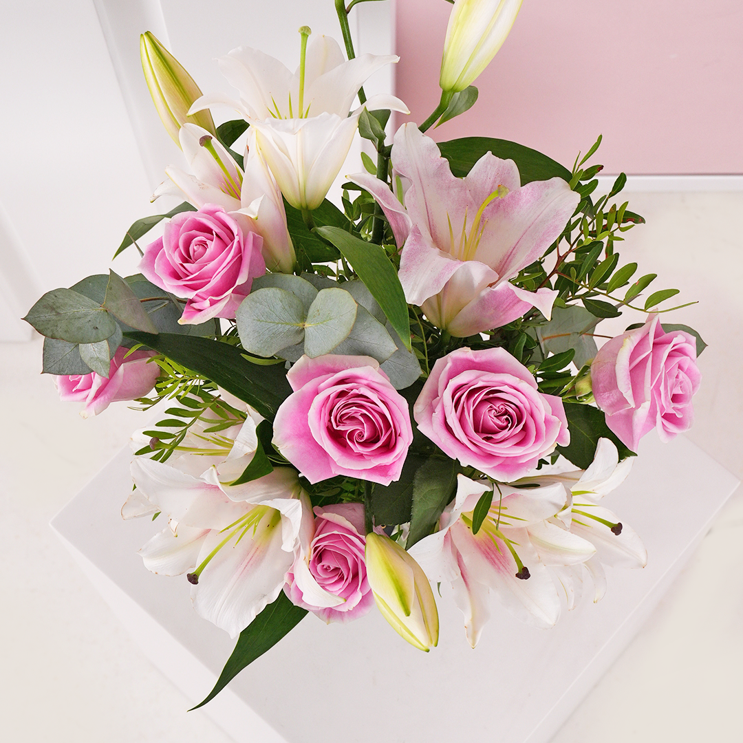 Women's Day Pink Roses and Pink Lilies Vase