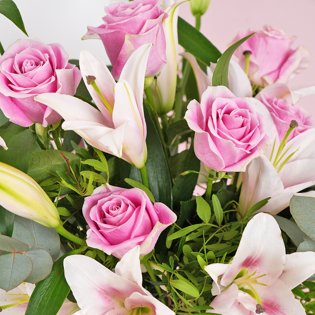 Women's Day Pink Roses and Pink Lilies Vase