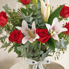 Red Roses and Pink Lilies Vase