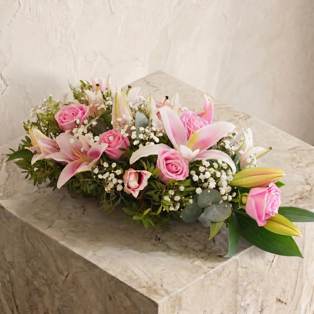 Pink Roses and Pink Lily Funeral Spray