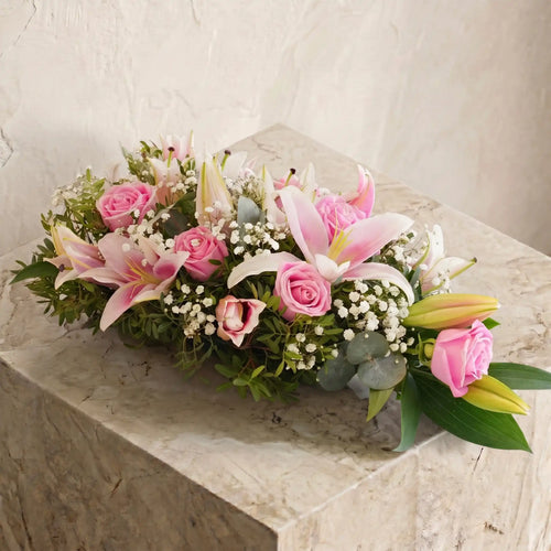 Pink Roses and Pink Lily Funeral Spray