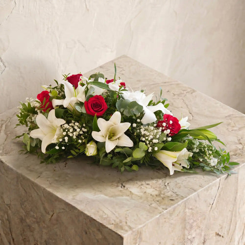 Red Roses and White Lily Funeral Spray