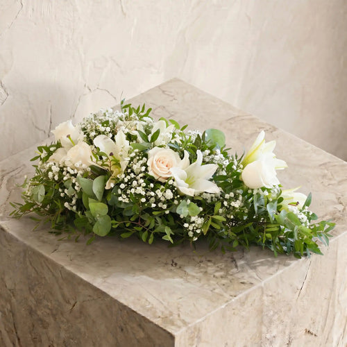 White Roses and White Lily Funeral Spray