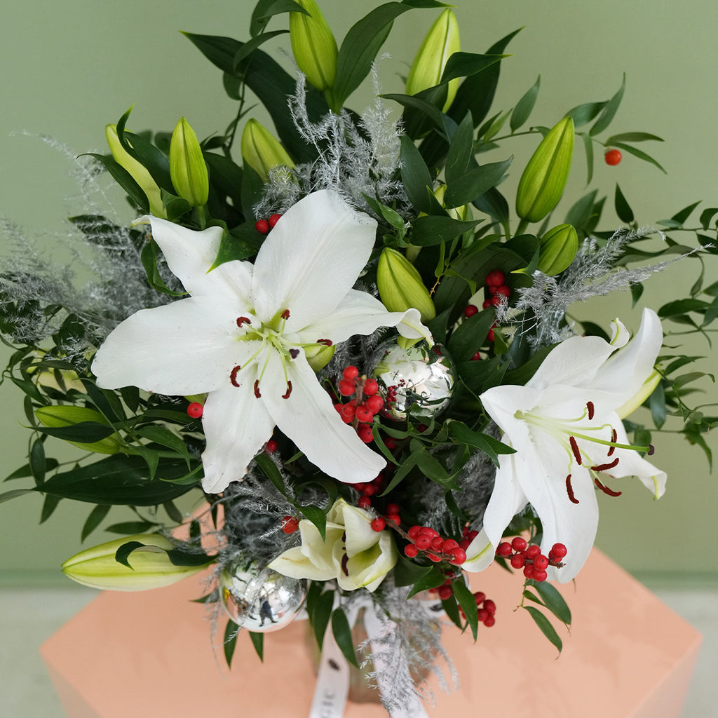 White Lily Christmas Vase