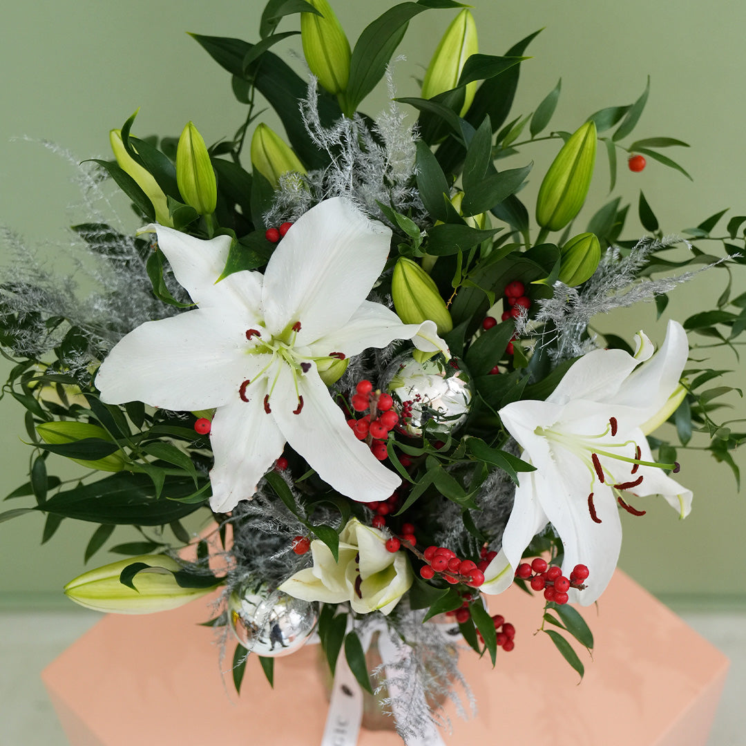 White Lily Christmas Vase