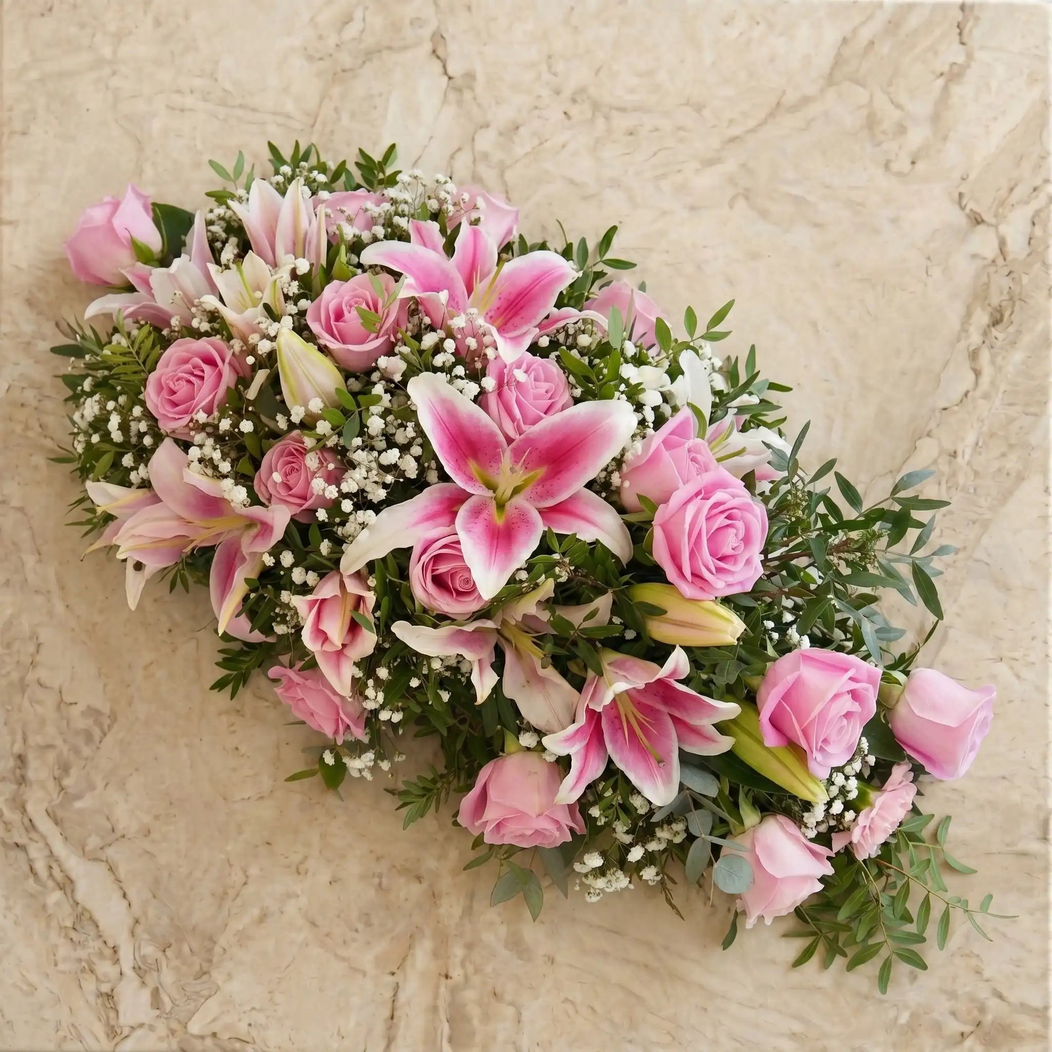 Pink Roses and Pink Lily Funeral Spray