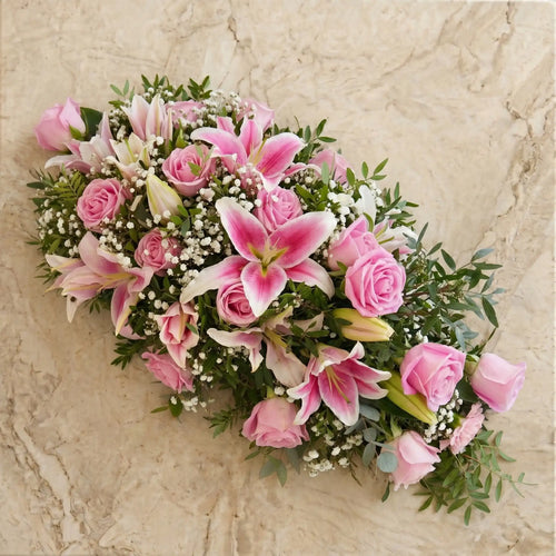 Pink Roses and Pink Lily Funeral Spray