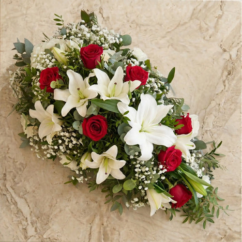 Red Roses and White Lily Funeral Spray