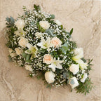 White Roses and White Lily Funeral Spray