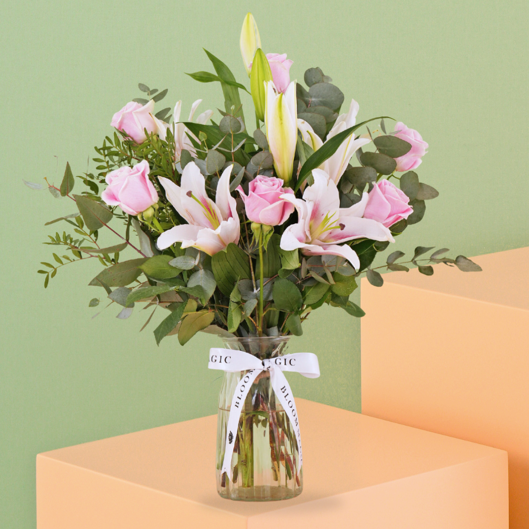 Women's Day Pink Roses and Pink Lilies Vase