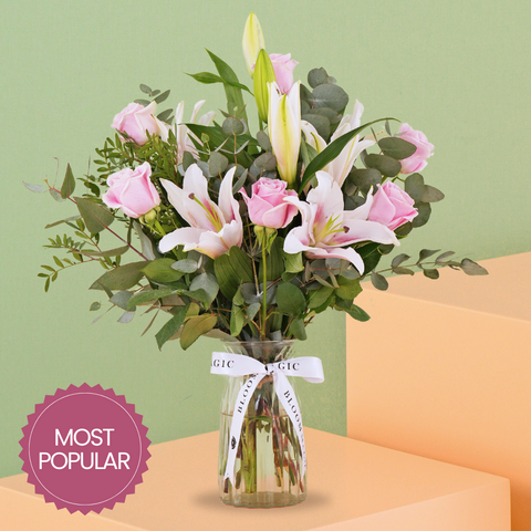 Mother's Day Pink Roses and Pink Lilies Vase