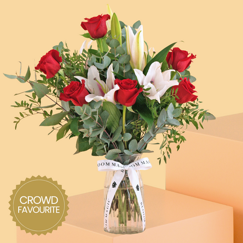Red Roses and Pink Lilies Vase