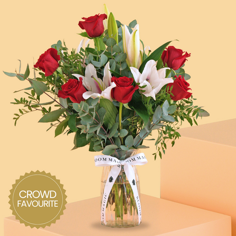 Mother's Day Red Roses and Pink Lilies Vase