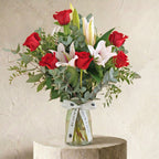 Red Roses and Pink Lilies Vase